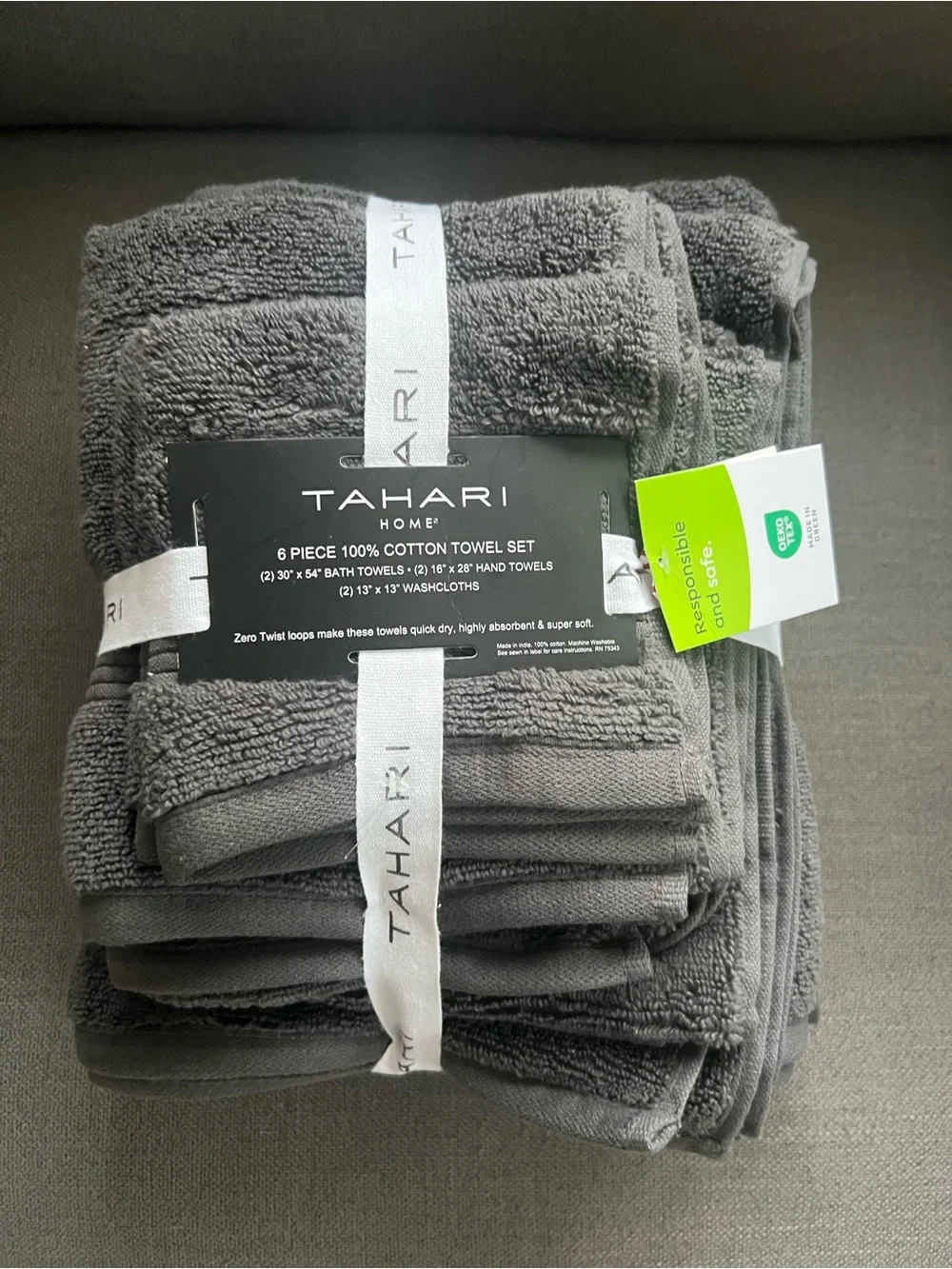 Tahari Bath Hand Towel Set 6 pc Grey